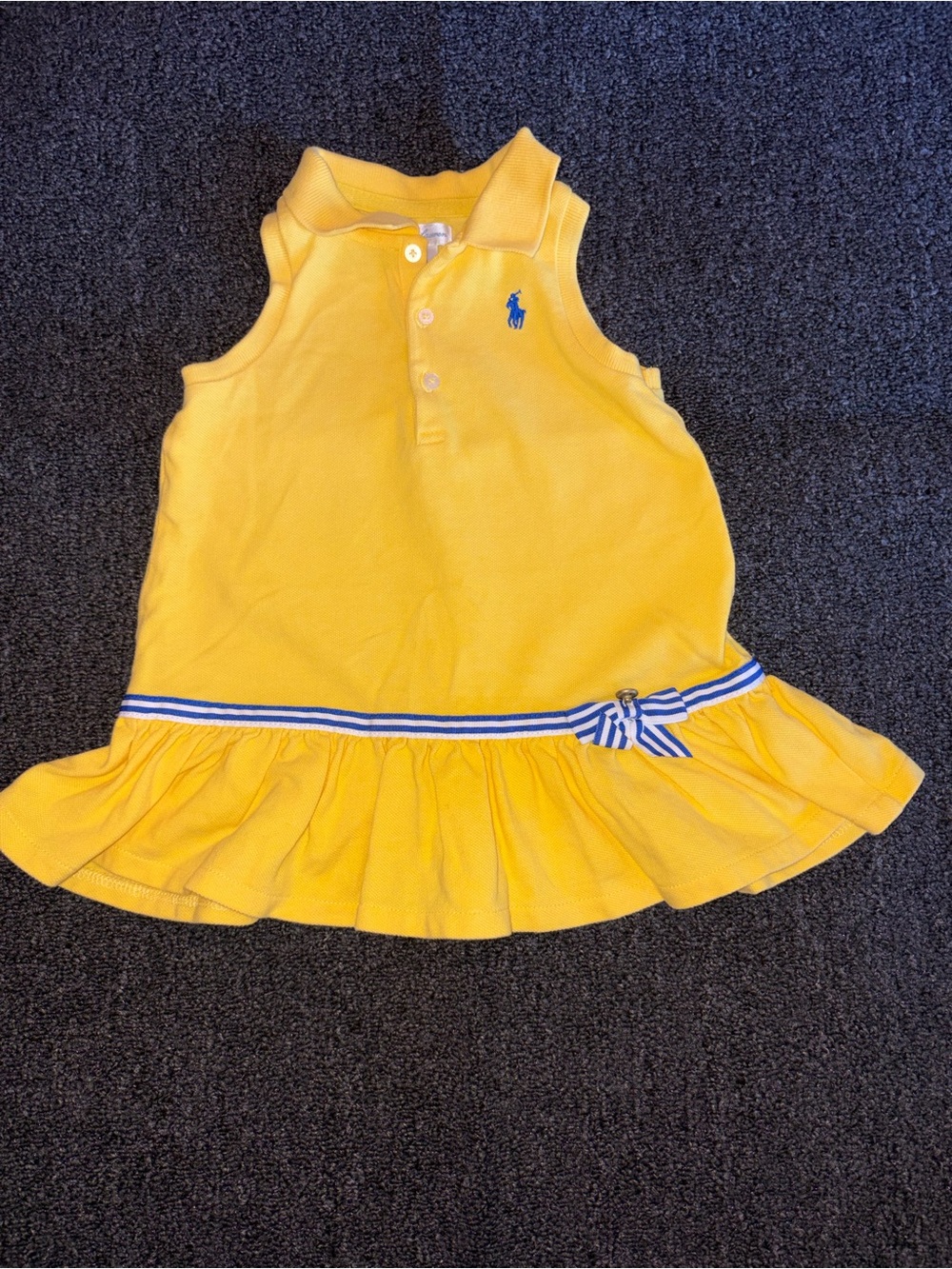 Ralph Lauren Yellow Sleeveless Polo Dress with Blue Pony and Striped Waist